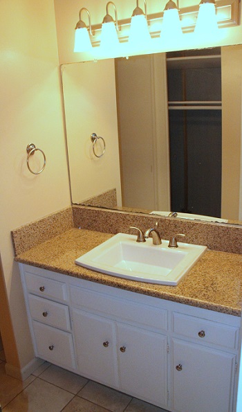 Large Master Bathroom with granite and Traverine