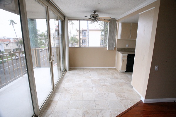 Dining Room with travertine Marble Floor and Ocean View
